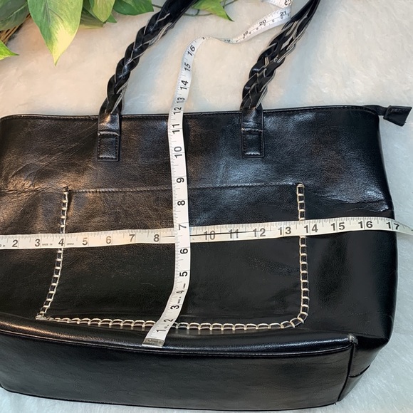 ELIM & PAUL Black Synthetic Leather Large Tote Shoulder Bag - Picture 10 of 12